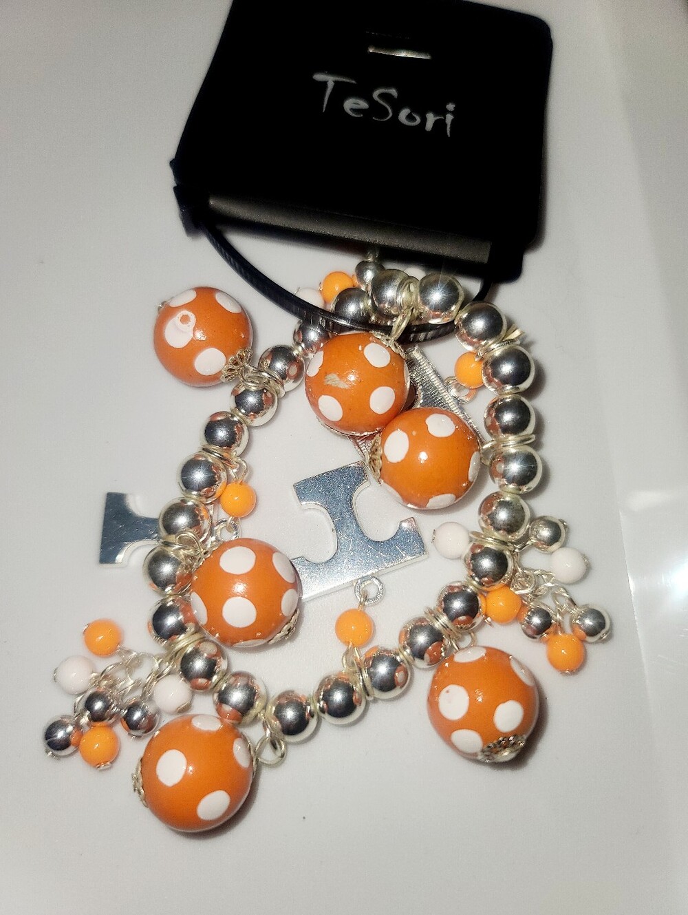 Tesori Orange and White Polka Dot Charm Bracelet